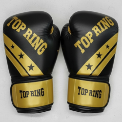GUANTE BOXEO PIEL NEGRO DORADO